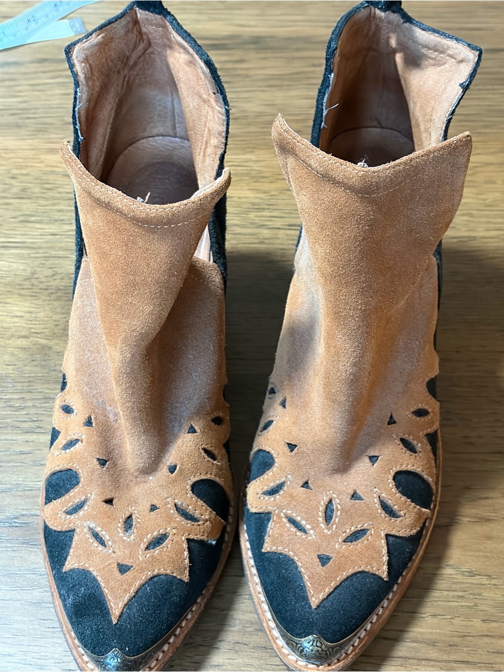 Jeffrey Campbell Cool Suede Two-Tone Western Ankle Boots - Tan and Black. 10M